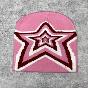 Y2k 2000s pink star grunge beanie